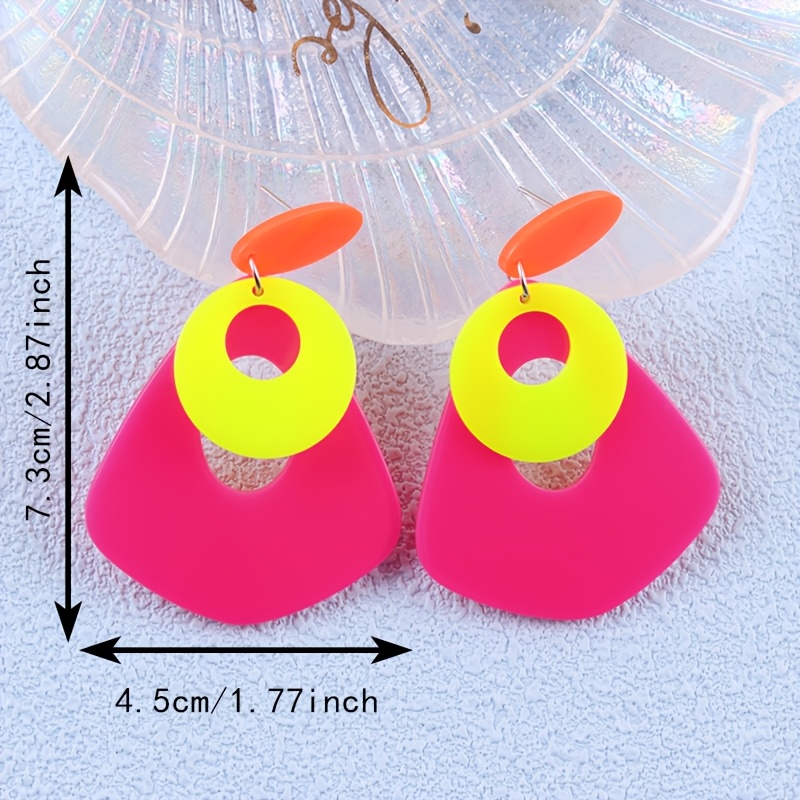 2pcs Geometric Color-Block Long Acrylic Drop Earrings